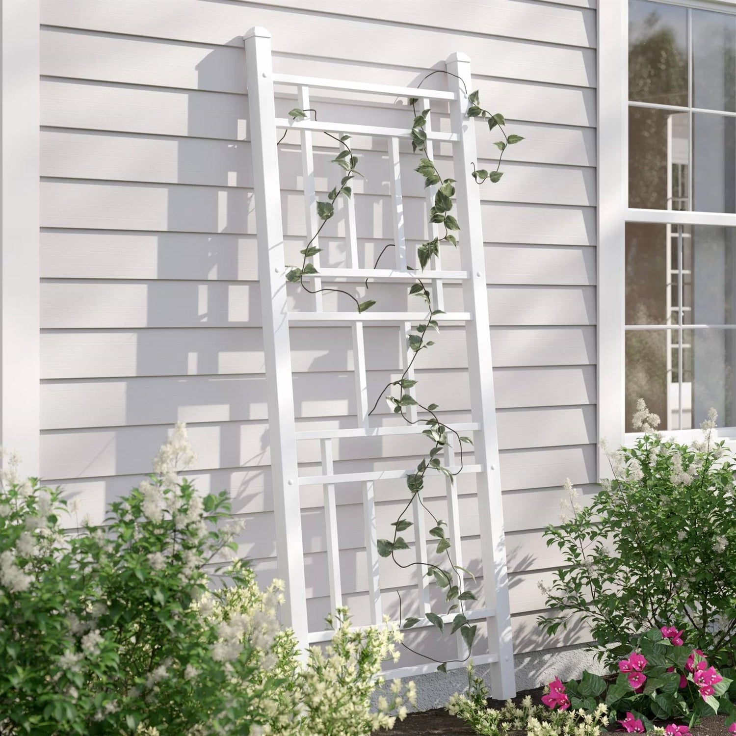 white wood trellis 75-inch White Vinyl Outdoor Garden Trellis - Made in USA