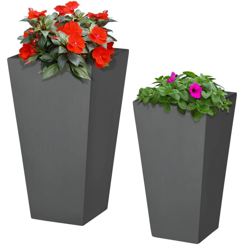 plant pot lightweight Set of 2 Modern Lightweight Outdoor Flower Pot Planters in Grey 22-in and 18-in