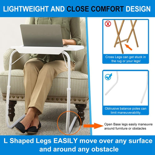 Foldable Tray Table Sofa TV Tray 6 Heights 3 Angles Laptop Desk Adjustable