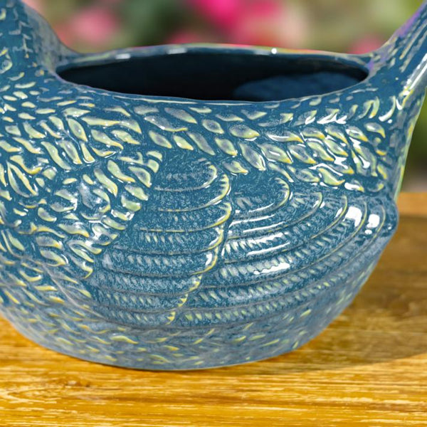 17.5" Hand Painted Ceramic Bird Planter In Blue
