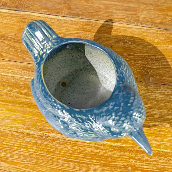 17.5" Hand Painted Ceramic Bird Planter In Blue