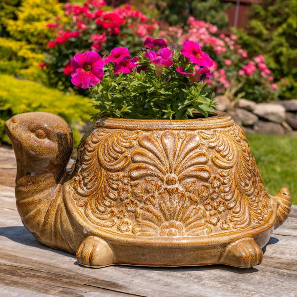 18.5" Hand Painted Ceramic Turtle Planter Pot "Maldives"