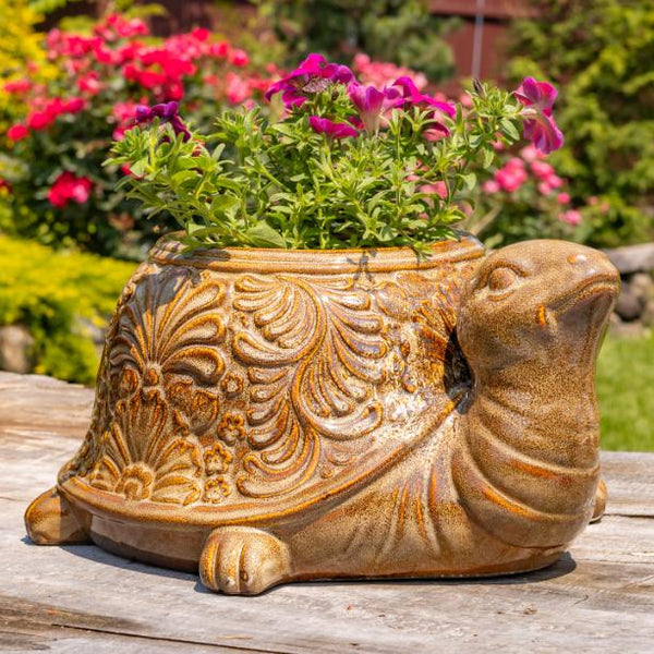 18.5" Hand Painted Ceramic Turtle Planter Pot "Maldives"