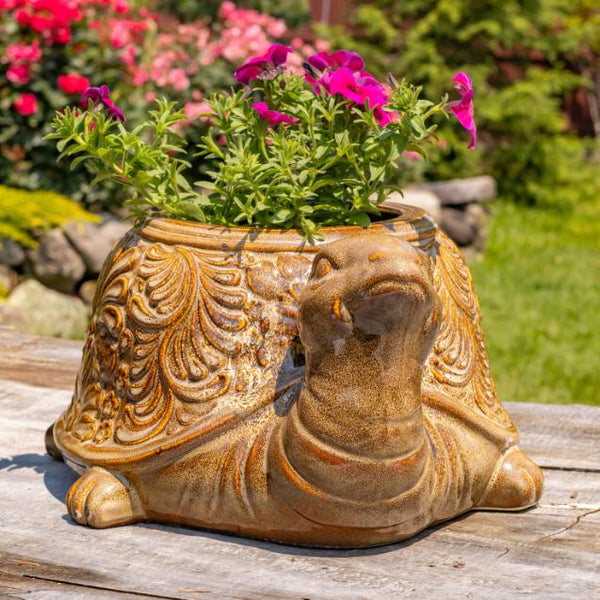 18.5" Hand Painted Ceramic Turtle Planter Pot "Maldives"