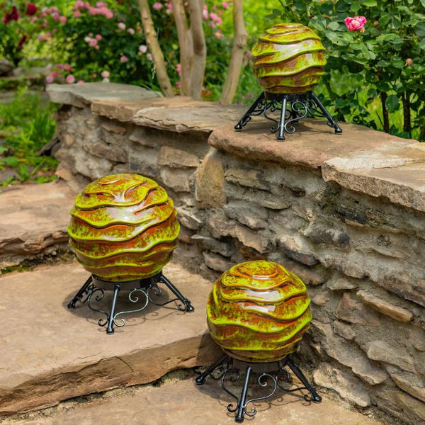 Set of 3 Assorted Porcelain Gazing Globes with Metal Stands