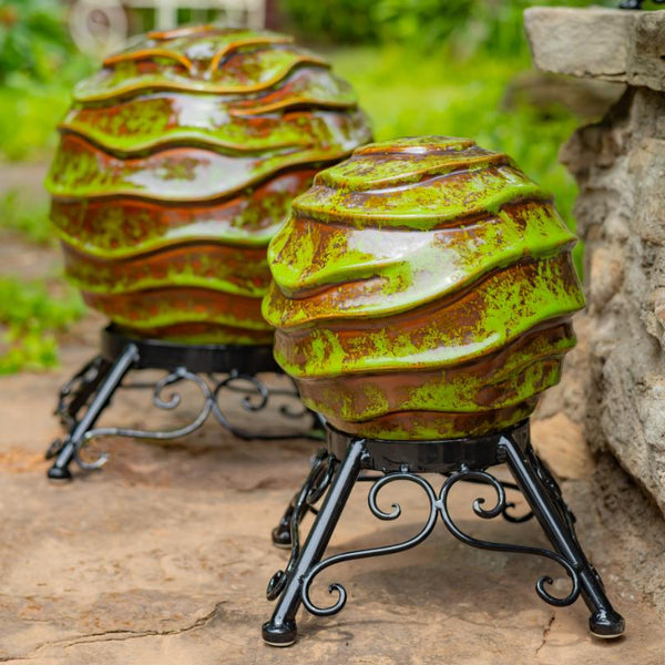 Set of 3 Assorted Porcelain Gazing Globes with Metal Stands