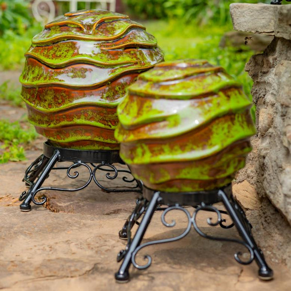 Set of 3 Assorted Porcelain Gazing Globes with Metal Stands