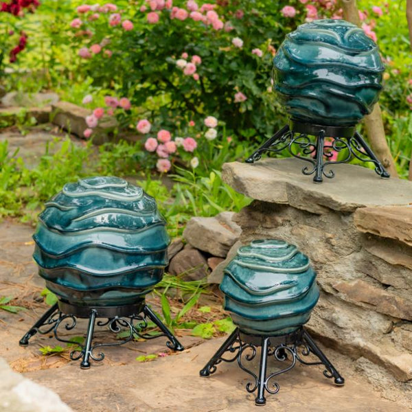 Set of 3 Assorted Porcelain Gazing Globes with Metal Stands