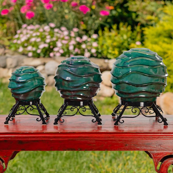 Set of 3 Assorted Porcelain Gazing Globes with Metal Stands