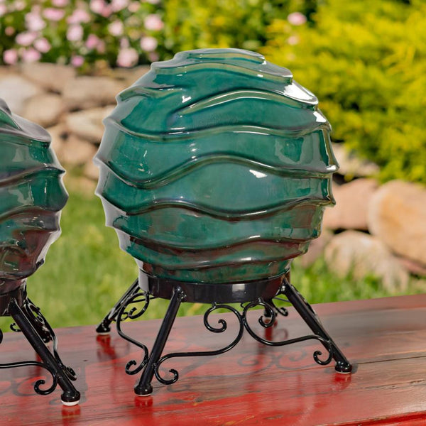 Set of 3 Assorted Porcelain Gazing Globes with Metal Stands