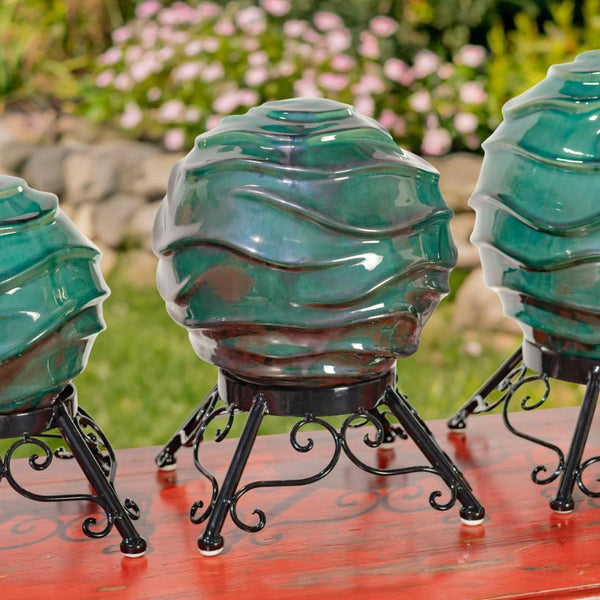 Set of 3 Assorted Porcelain Gazing Globes with Metal Stands