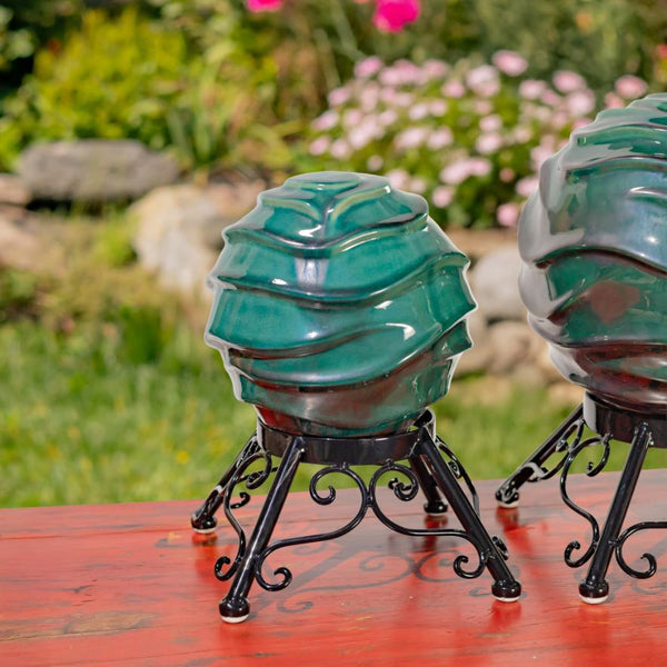 Set of 3 Assorted Porcelain Gazing Globes with Metal Stands