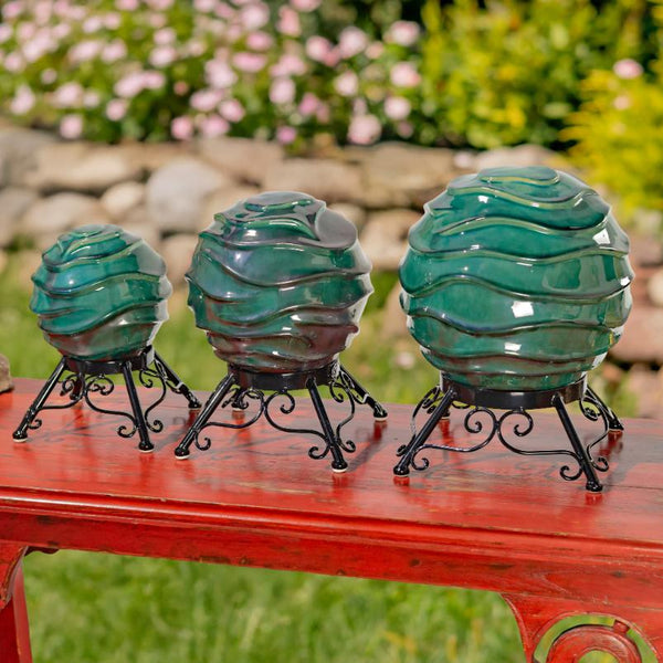 Set of 3 Assorted Porcelain Gazing Globes with Metal Stands