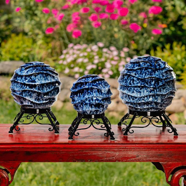 Set of 3 Assorted Porcelain Gazing Globes with Metal Stands