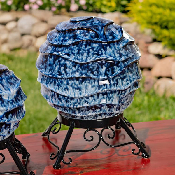 Set of 3 Assorted Porcelain Gazing Globes with Metal Stands