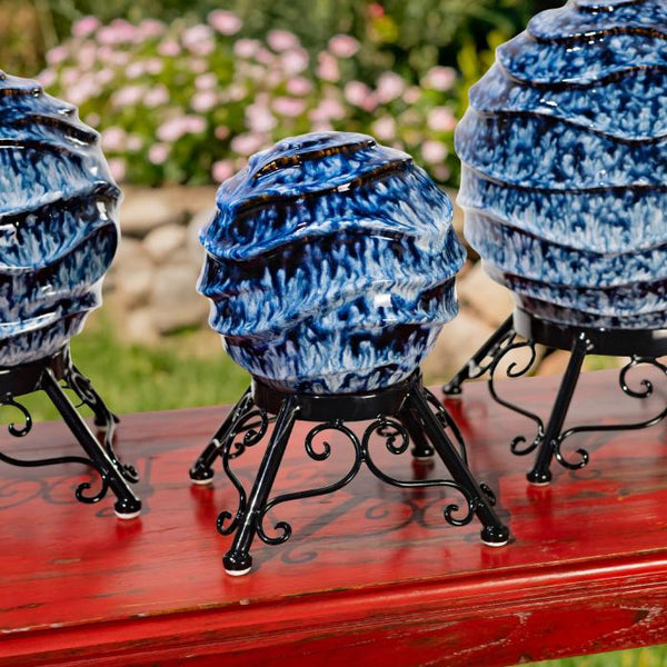 Set of 3 Assorted Porcelain Gazing Globes with Metal Stands