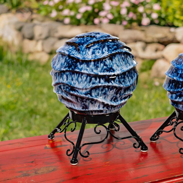 Set of 3 Assorted Porcelain Gazing Globes with Metal Stands