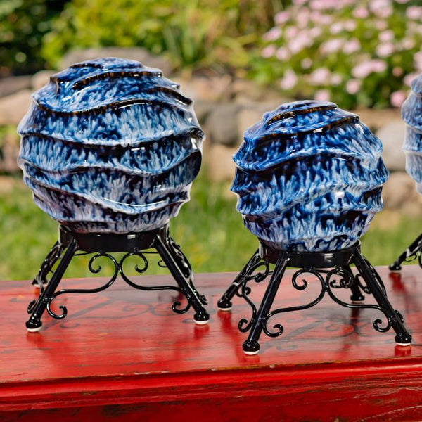 Set of 3 Assorted Porcelain Gazing Globes with Metal Stands