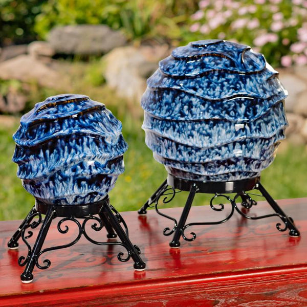 Set of 3 Assorted Porcelain Gazing Globes with Metal Stands