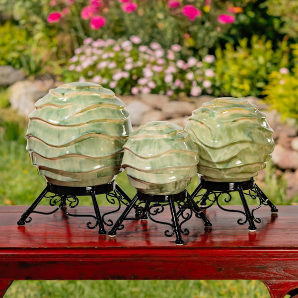 Set of 3 Assorted Porcelain Gazing Globes with Metal Stands