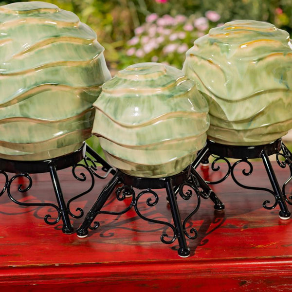Set of 3 Assorted Porcelain Gazing Globes with Metal Stands