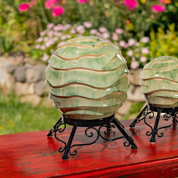 Set of 3 Assorted Porcelain Gazing Globes with Metal Stands