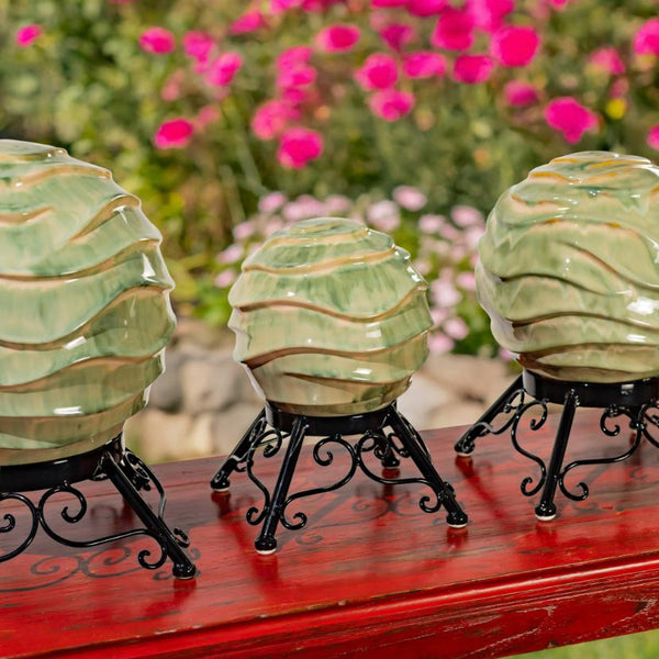 Set of 3 Assorted Porcelain Gazing Globes with Metal Stands