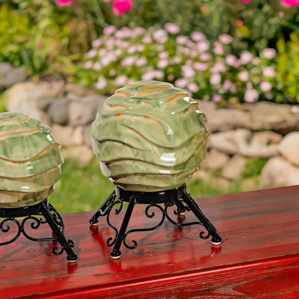 Set of 3 Assorted Porcelain Gazing Globes with Metal Stands