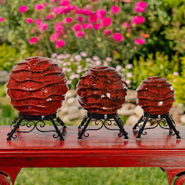 Set of 3 Assorted Porcelain Gazing Globes with Metal Stands