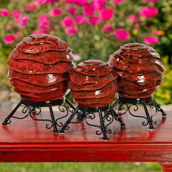 Set of 3 Assorted Porcelain Gazing Globes with Metal Stands
