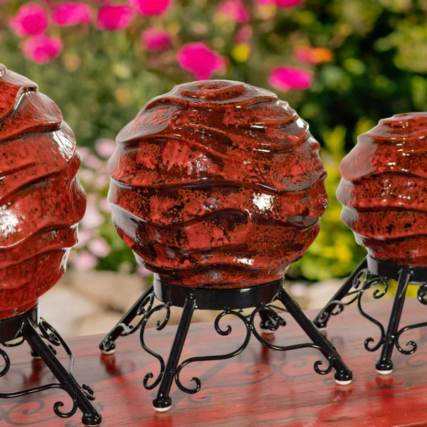 Set of 3 Assorted Porcelain Gazing Globes with Metal Stands