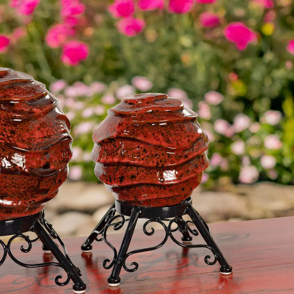 Set of 3 Assorted Porcelain Gazing Globes with Metal Stands
