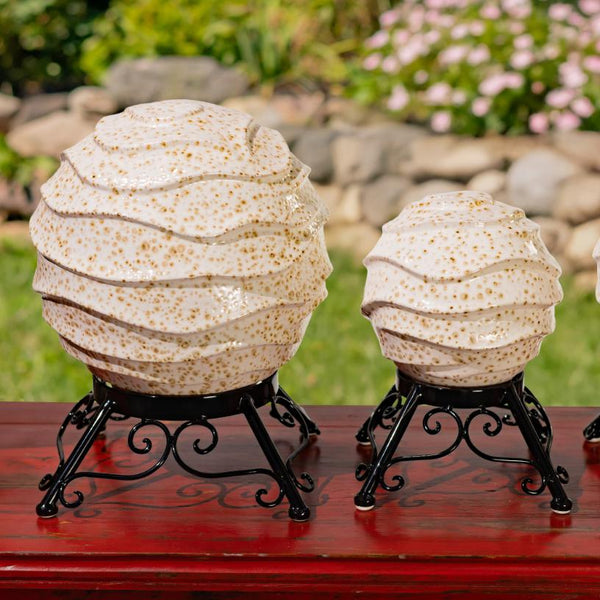 Set of 3 Assorted Porcelain Gazing Globes with Metal Stands