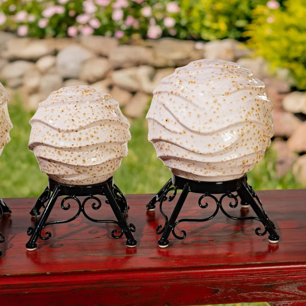 Set of 3 Assorted Porcelain Gazing Globes with Metal Stands