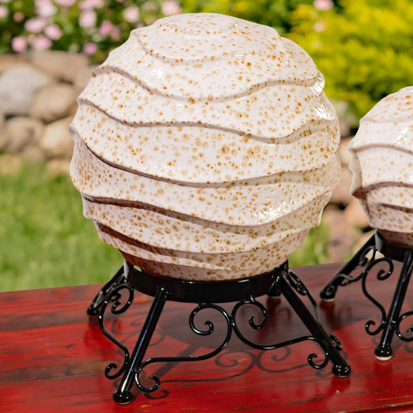 Set of 3 Assorted Porcelain Gazing Globes with Metal Stands