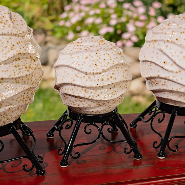 Set of 3 Assorted Porcelain Gazing Globes with Metal Stands