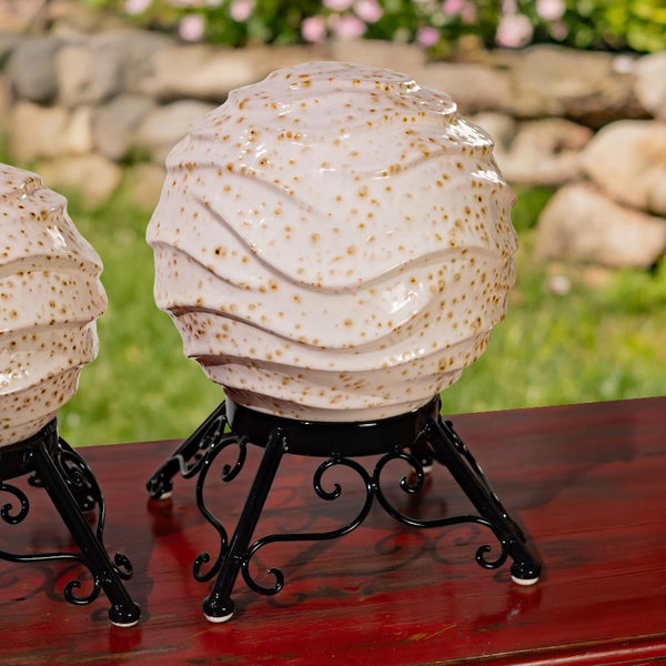 Set of 3 Assorted Porcelain Gazing Globes with Metal Stands