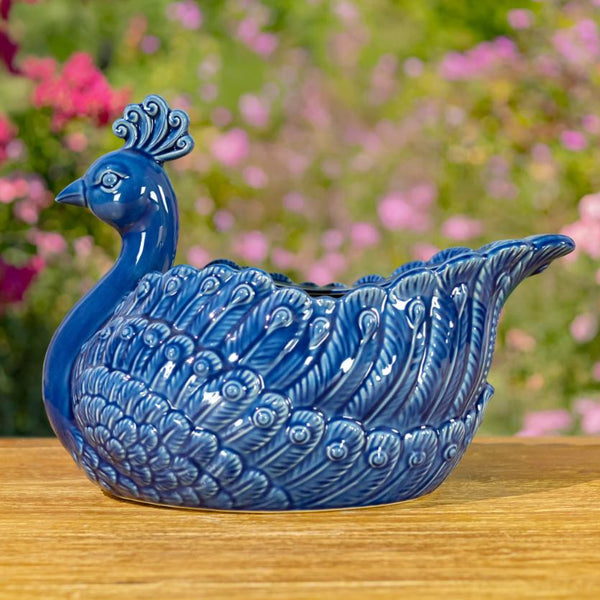 Hand Painted Ceramic Peacock Bird Planter Pot "Koni"