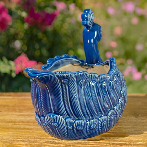 Hand Painted Ceramic Peacock Bird Planter Pot "Koni"