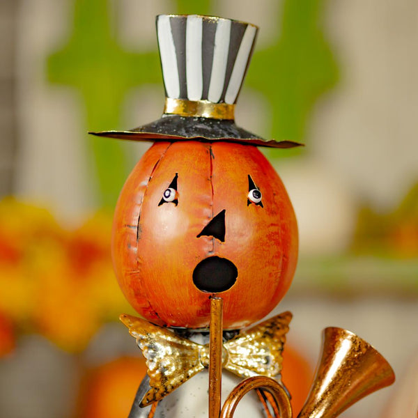 Set of 2 Metal Jack-O-Lantern Musician Couple Figurines