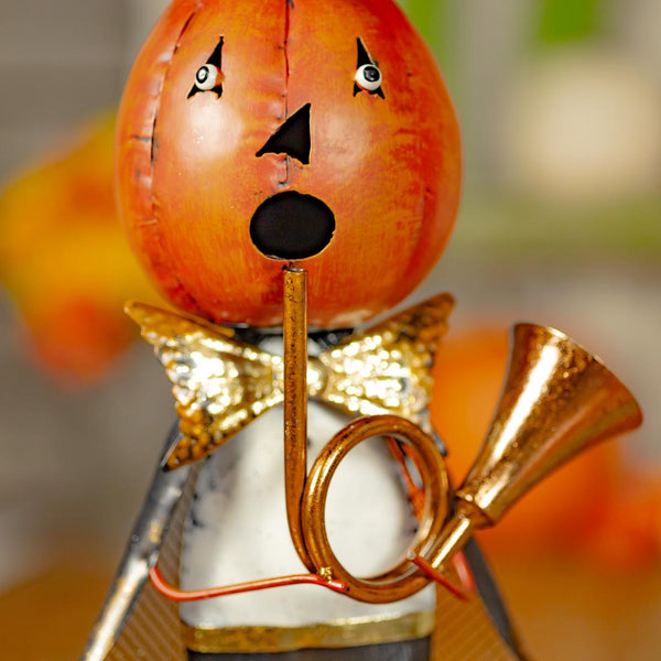 Set of 2 Metal Jack-O-Lantern Musician Couple Figurines