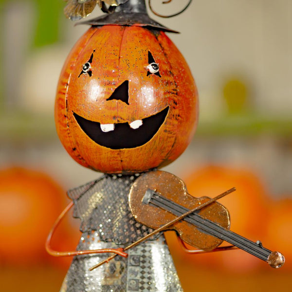 Set of 2 Metal Jack-O-Lantern Musician Couple Figurines