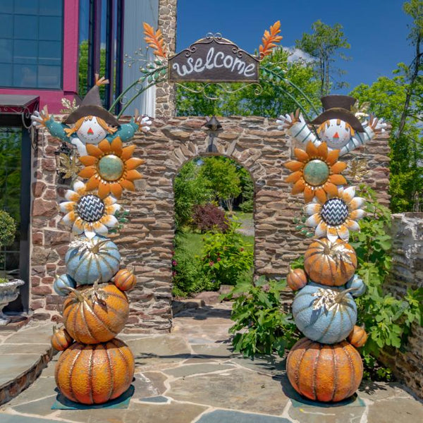 Large Thanksgiving Harvest Arch with Scarecrow, Sunflower, & Pumpkin Pillars