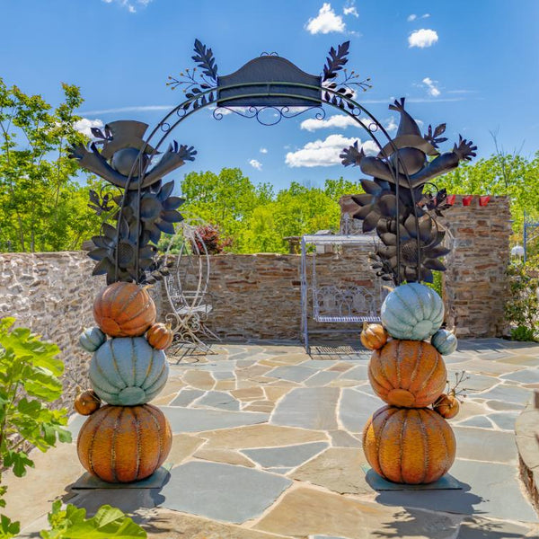 Large Thanksgiving Harvest Arch with Scarecrow, Sunflower, & Pumpkin Pillars