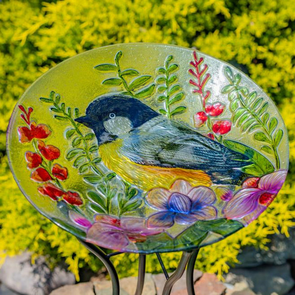 18" Glass Bowl Birdbaths With Metal Stand