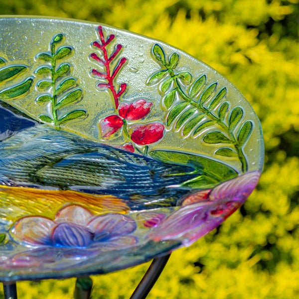 18" Glass Bowl Birdbaths With Metal Stand