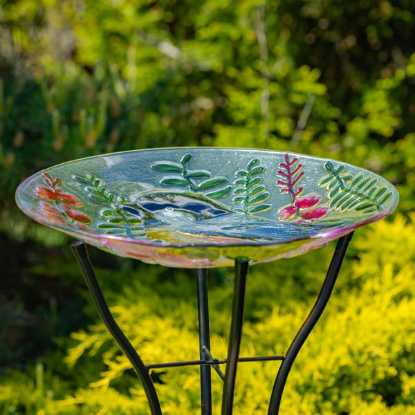 18" Glass Bowl Birdbaths With Metal Stand