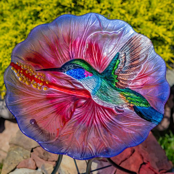 18" Glass Bowl Birdbaths With Metal Stand