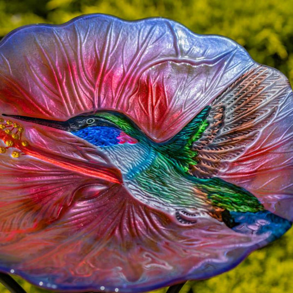 18" Glass Bowl Birdbaths With Metal Stand