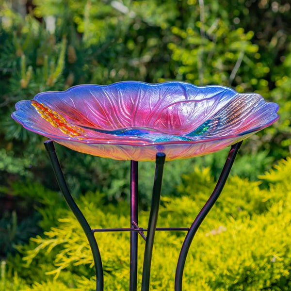 18" Glass Bowl Birdbaths With Metal Stand